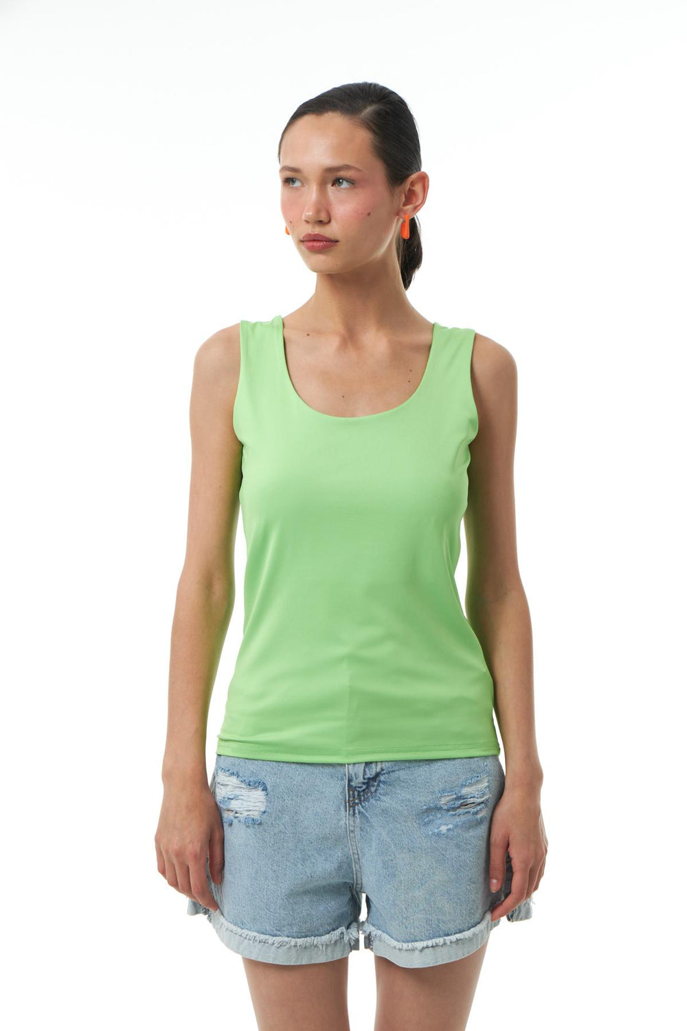 Kalın Askılı Basic Bluz Neon Yeşil