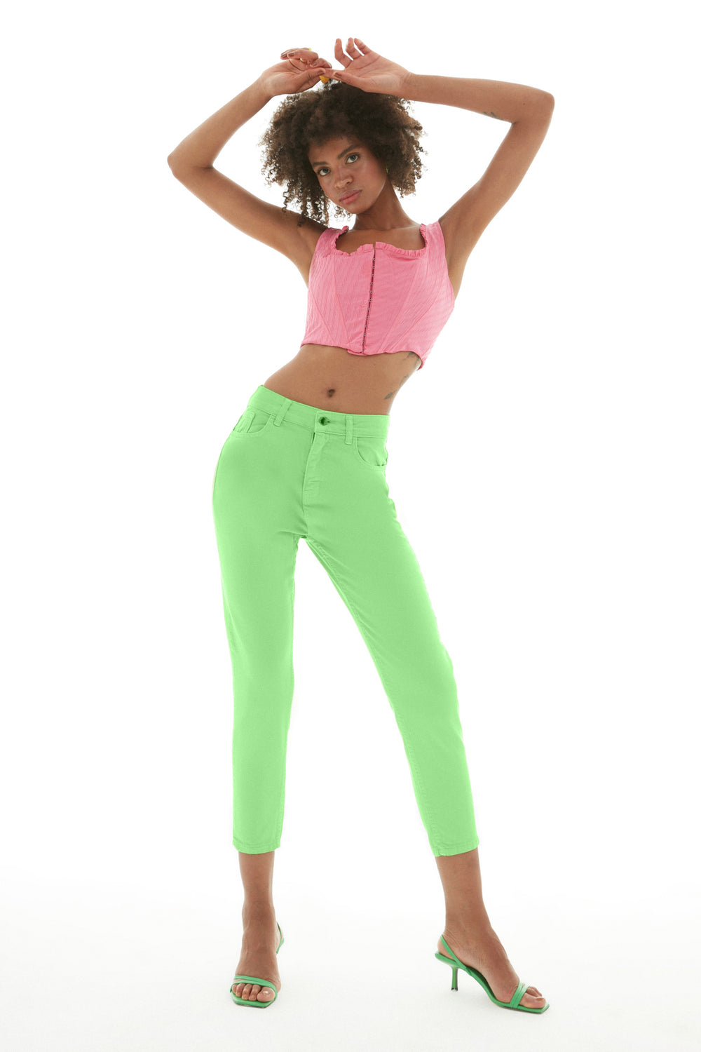 Gabardine Mom Jean Neon Green