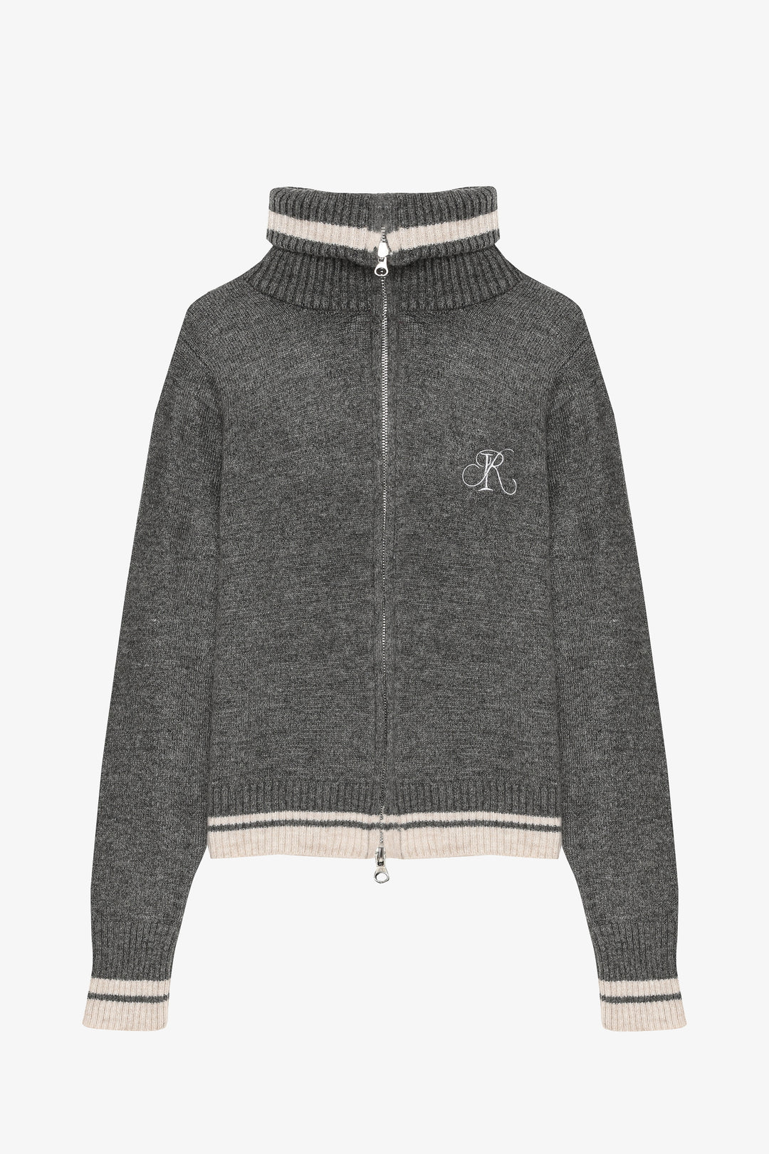 Fermuarlı Dik Yaka Triko Hırka Antrasit