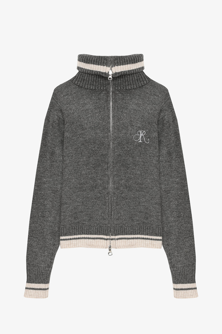 Fermuarlı Dik Yaka Triko Hırka Antrasit