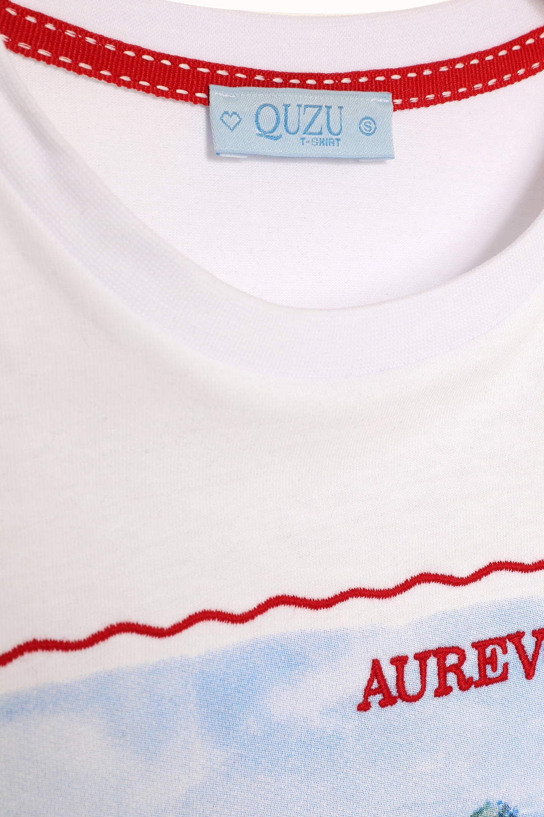 Kartpostal Baskılı Crop Tişört Beyaz