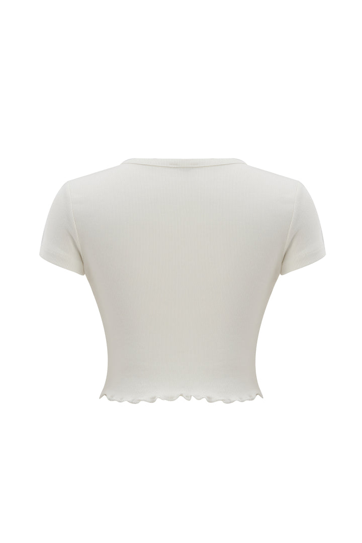 Text Printed Crop T-Shirt Ecru