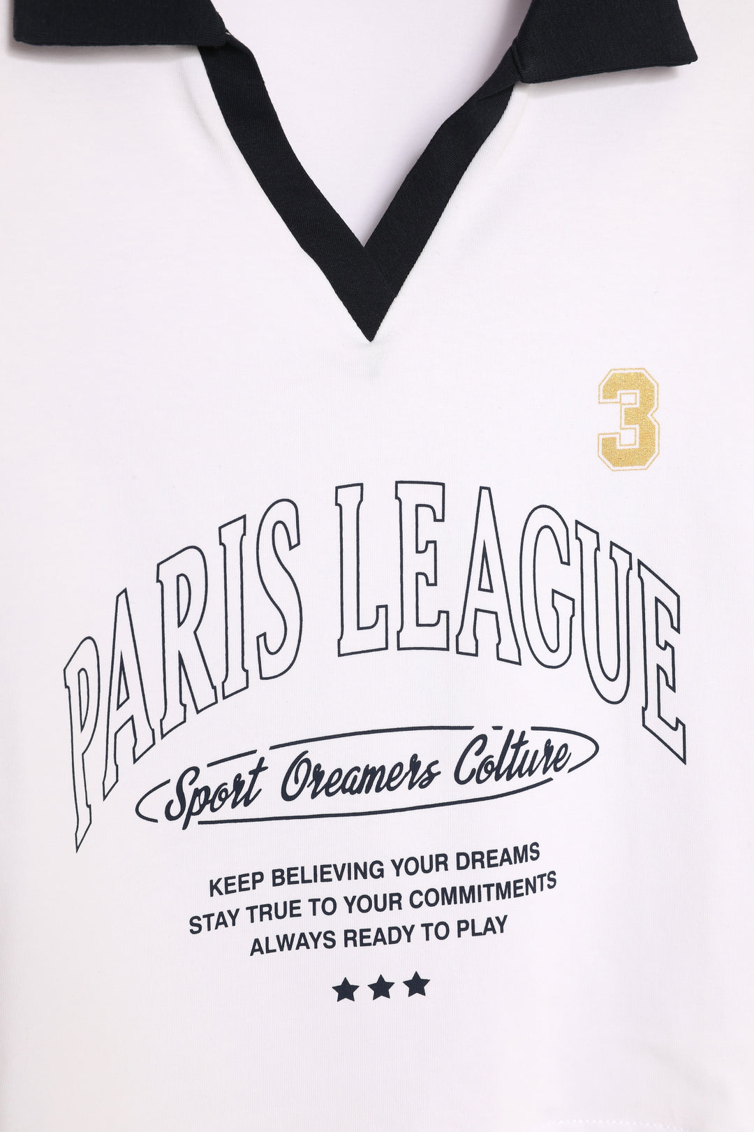 Paris Yazı Baskılı Polo Yaka Crop Tişört Beyaz