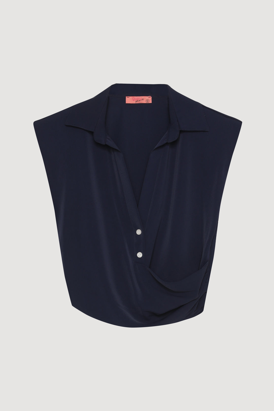 Kruvaze Detaylı Düğmeli Kolsuz Bluz Lacivert