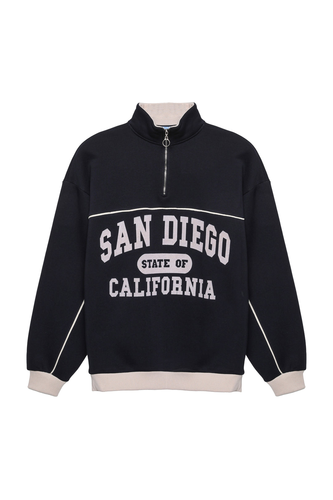 Balıkçı Yaka Yazılı Oversize Sweatshirt Lacivert