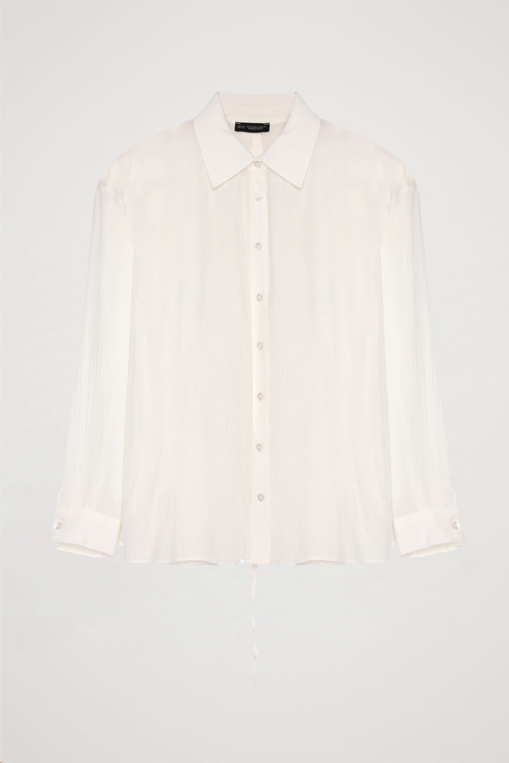 Sırtı Bağlamalı Dekolteli Gömlek Ekru