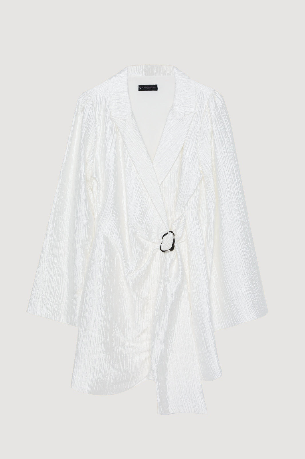 Kruvaze Bağlamalı Dokulu Mini Elbise Ekru