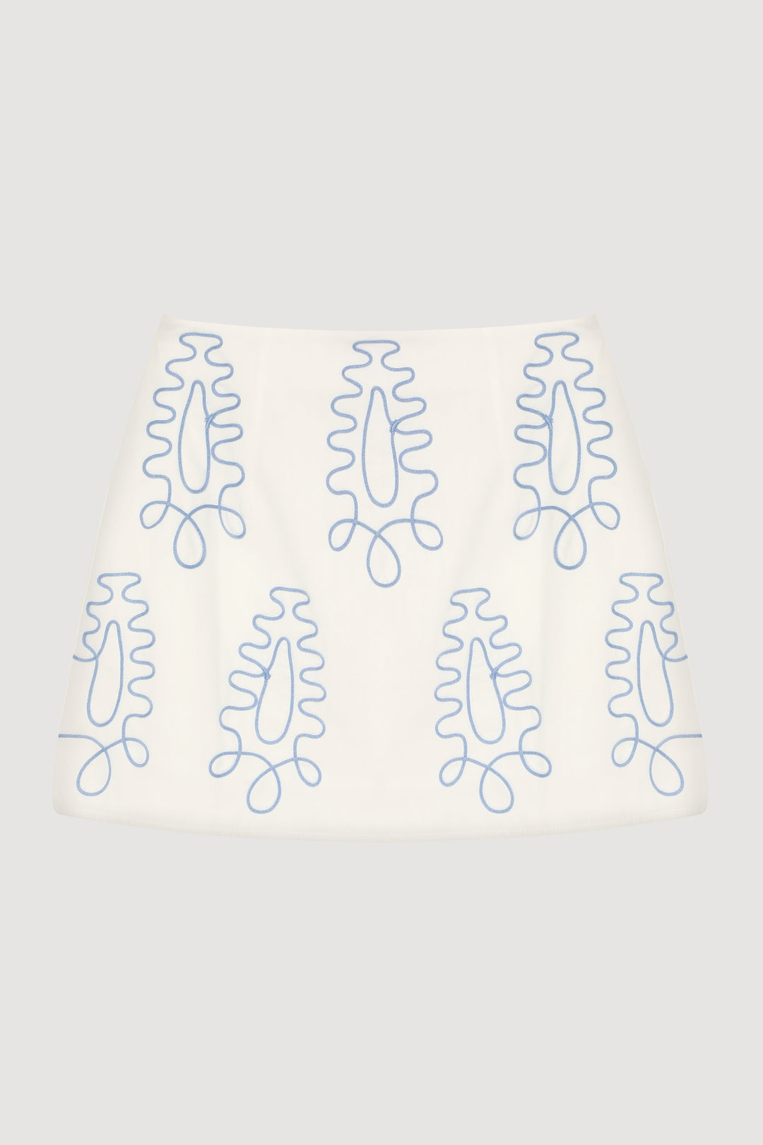 Etnik Motif Nakışlı Mini Etek Ekru