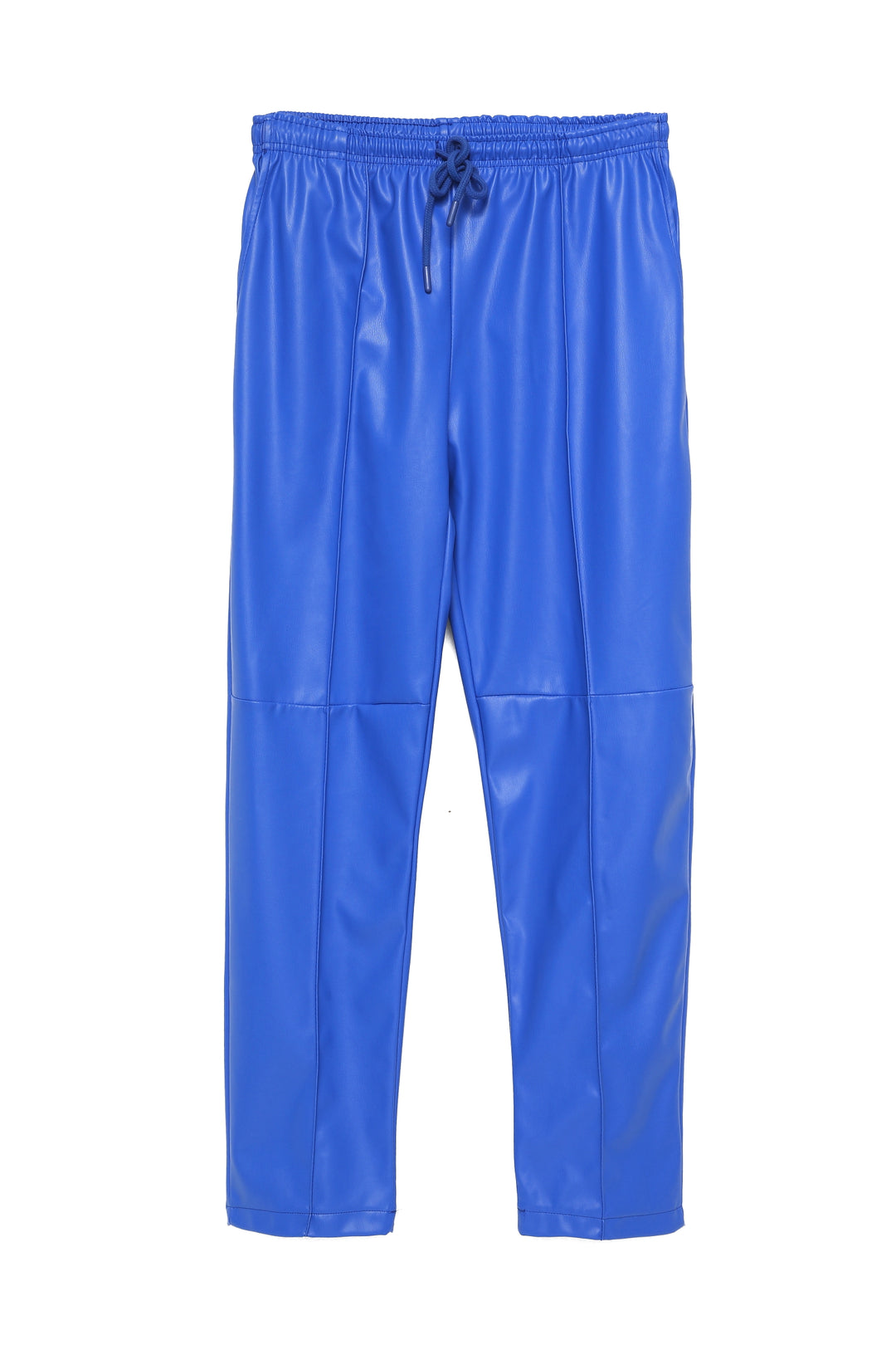 Elastic Waist Leather Trousers Dark Blue