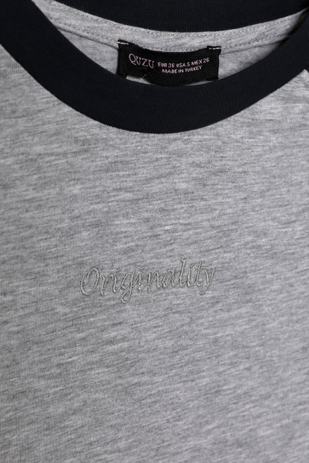 Yanları Büzgülü Kısa Kol Tişört Gri