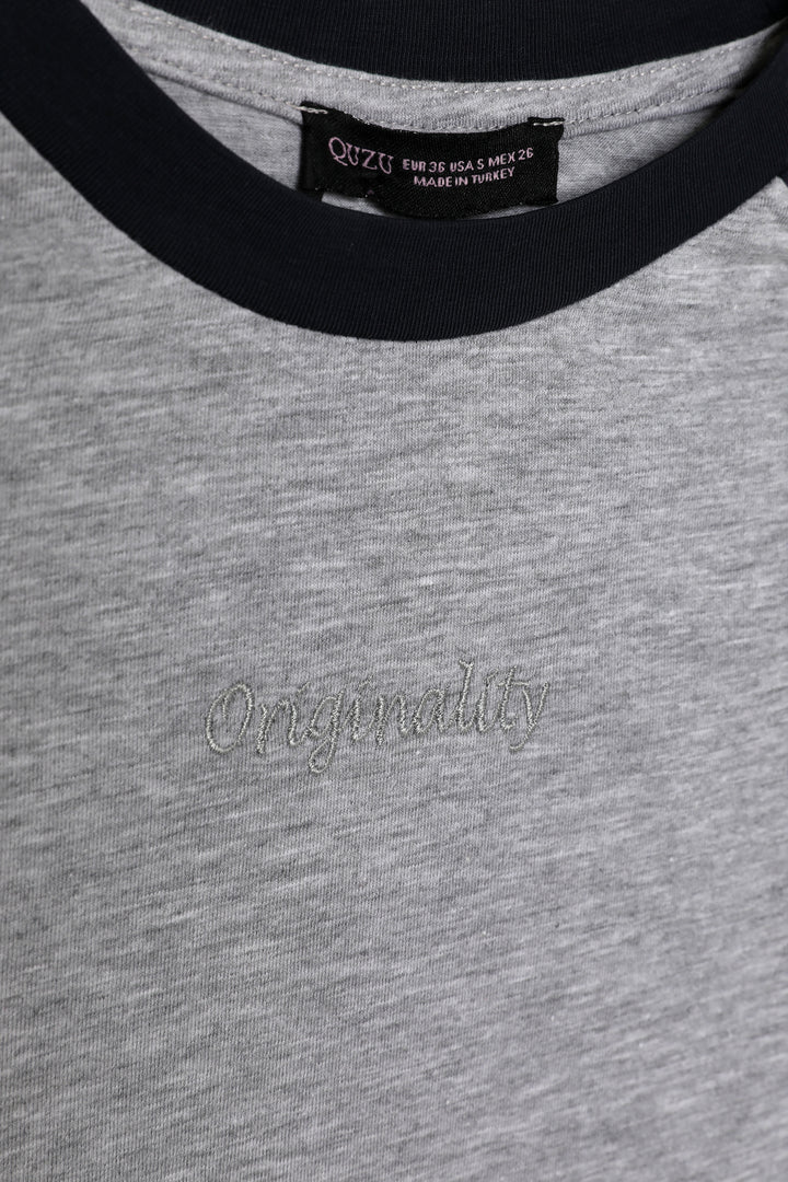 Yanları Büzgülü Kısa Kol Tişört Gri