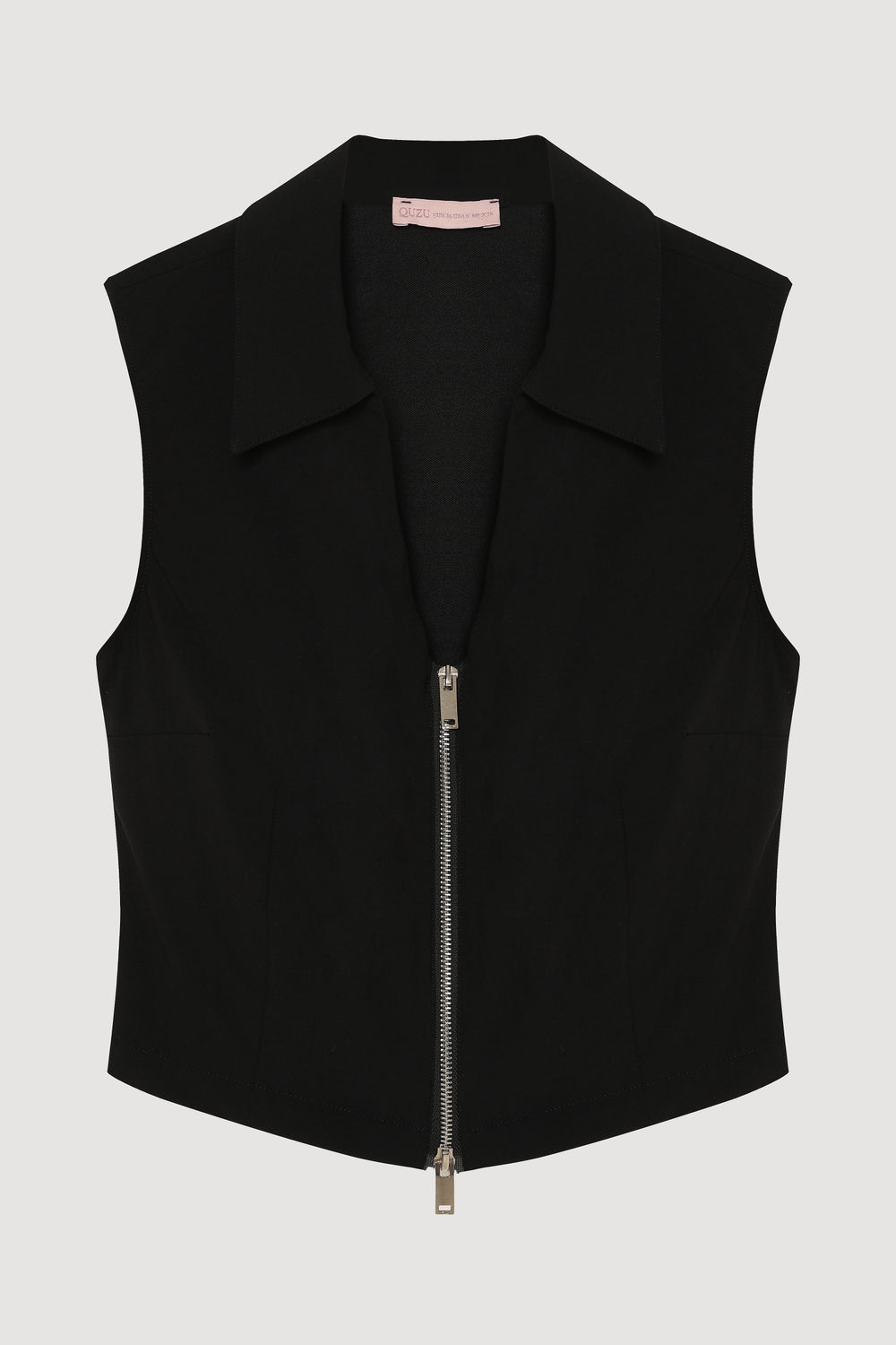 Fermuarlı Kolsuz Bluz Siyah