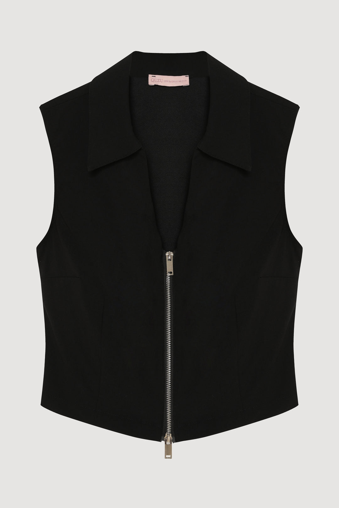 Fermuarlı Kolsuz Bluz Siyah