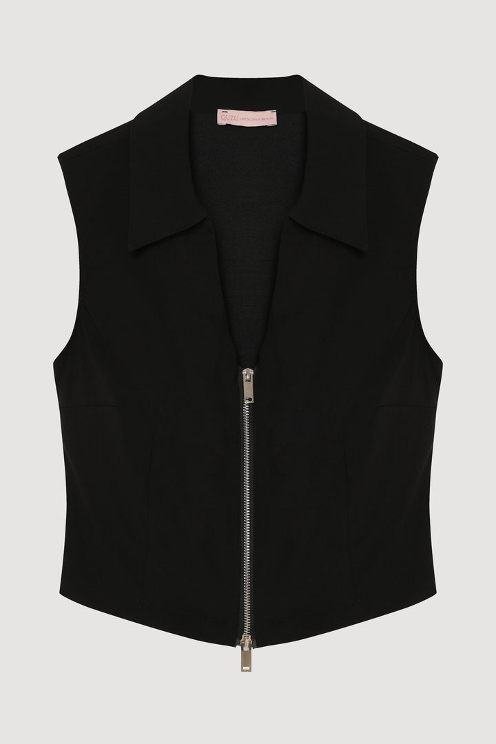 Fermuarlı Kolsuz Bluz Siyah