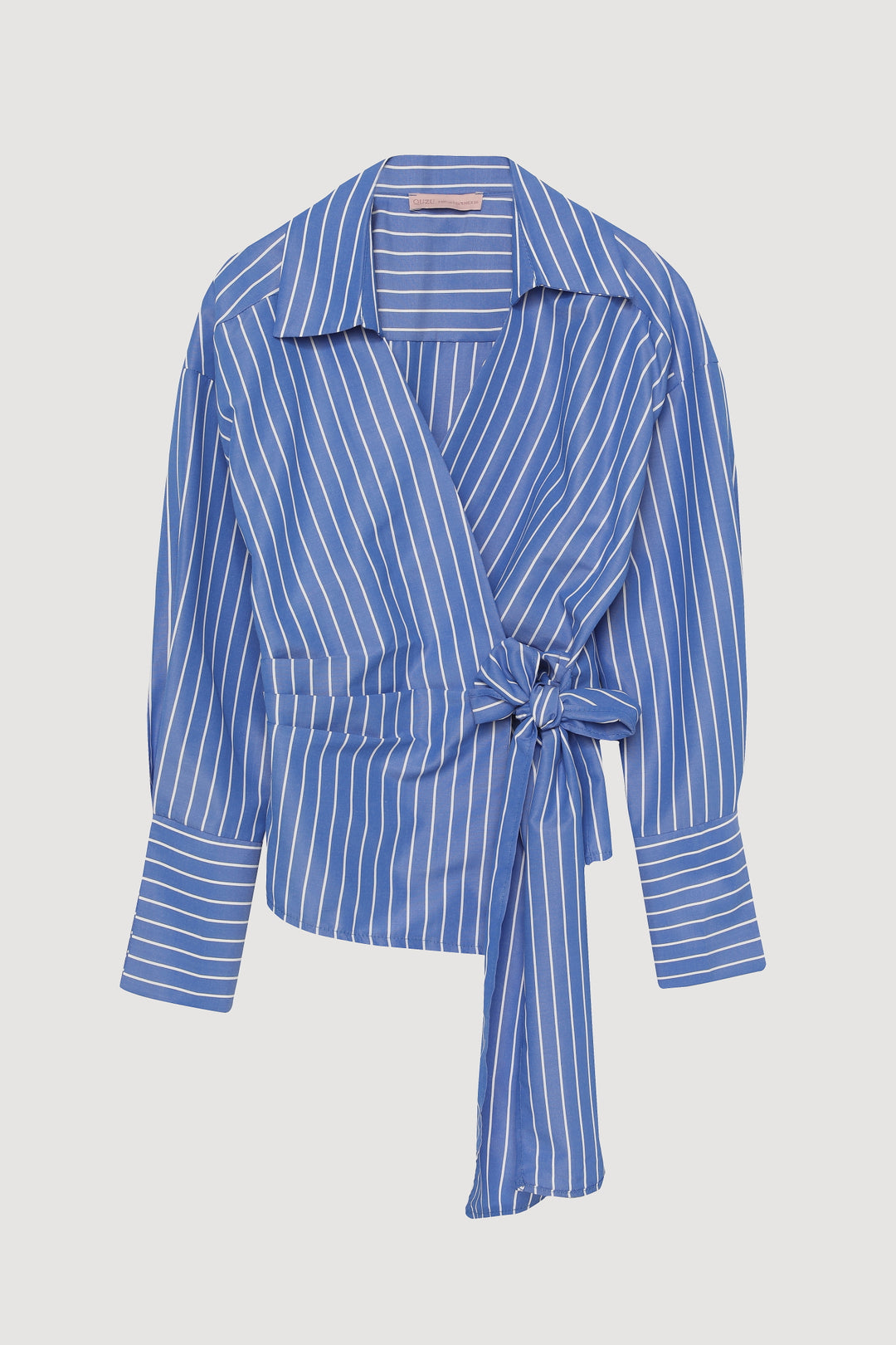 Kruvaze Bağlamalı Çizgili Bluz Koyu Mavi