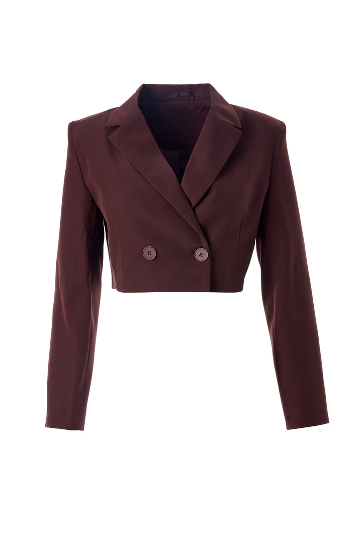 Double Breasted Crop Blazer Jacket Dark Brown