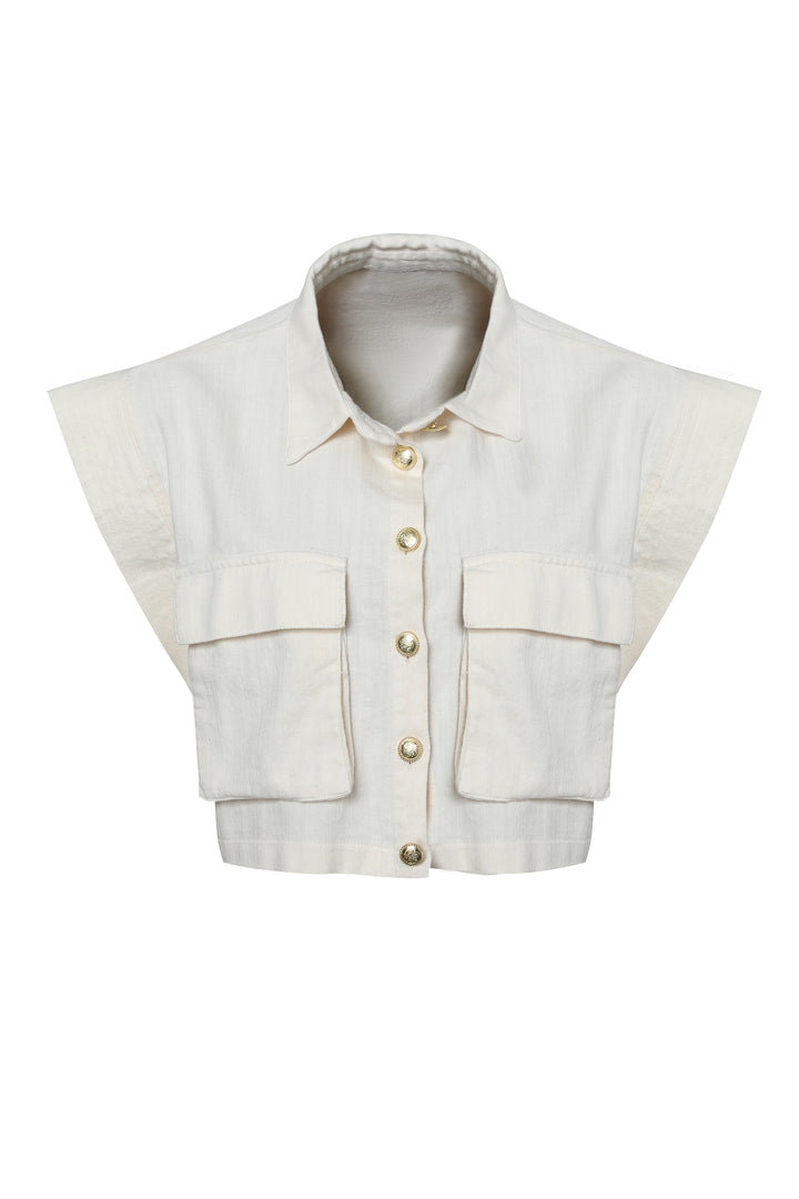 2 Cepli Crop Gömlek Naturel