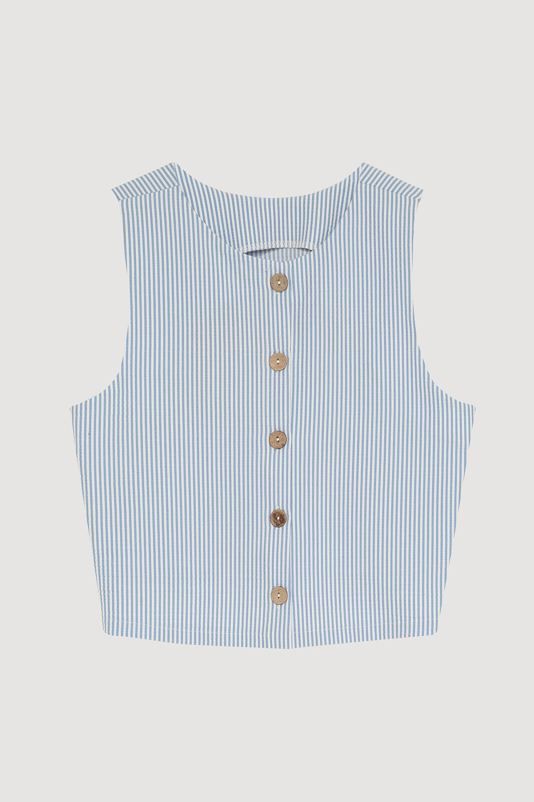 İnce Çizgili Kolsuz Bluz Mavi