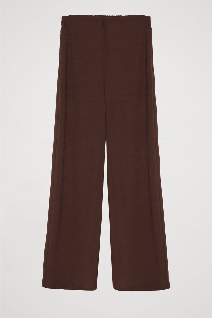 Yandan Fermuarlı Bol Paça Pantolon Kahverengi