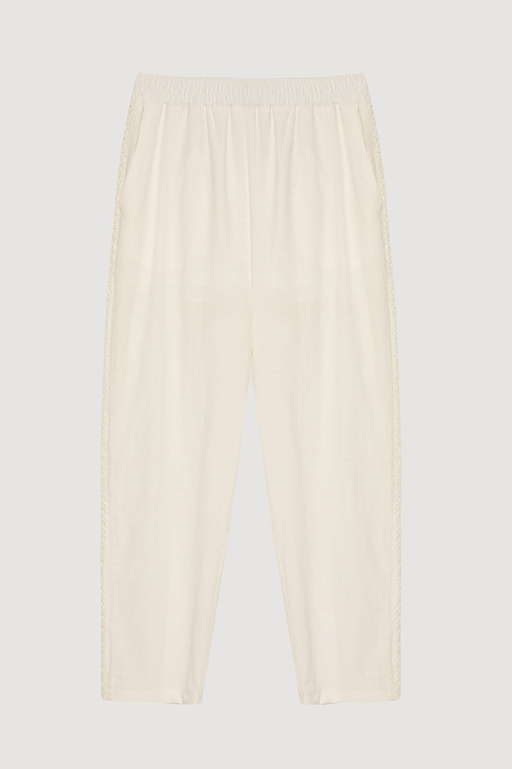 Dantel Şeritli Havuç Pantolon Ekru