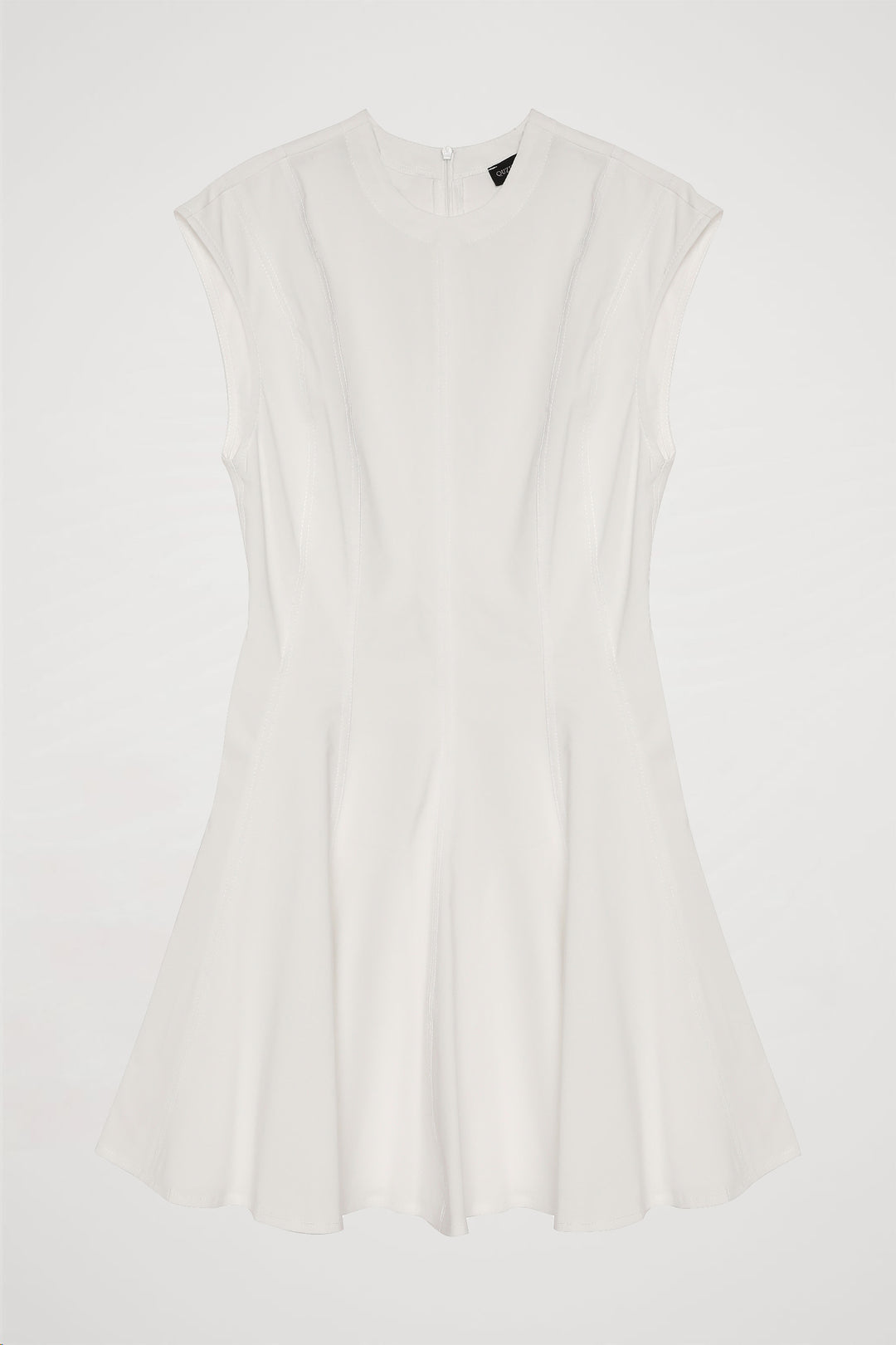Pile Detaylı Kolsuz Mini Elbise Ekru