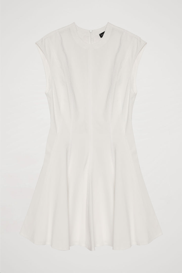 Pile Detaylı Kolsuz Mini Elbise Ekru