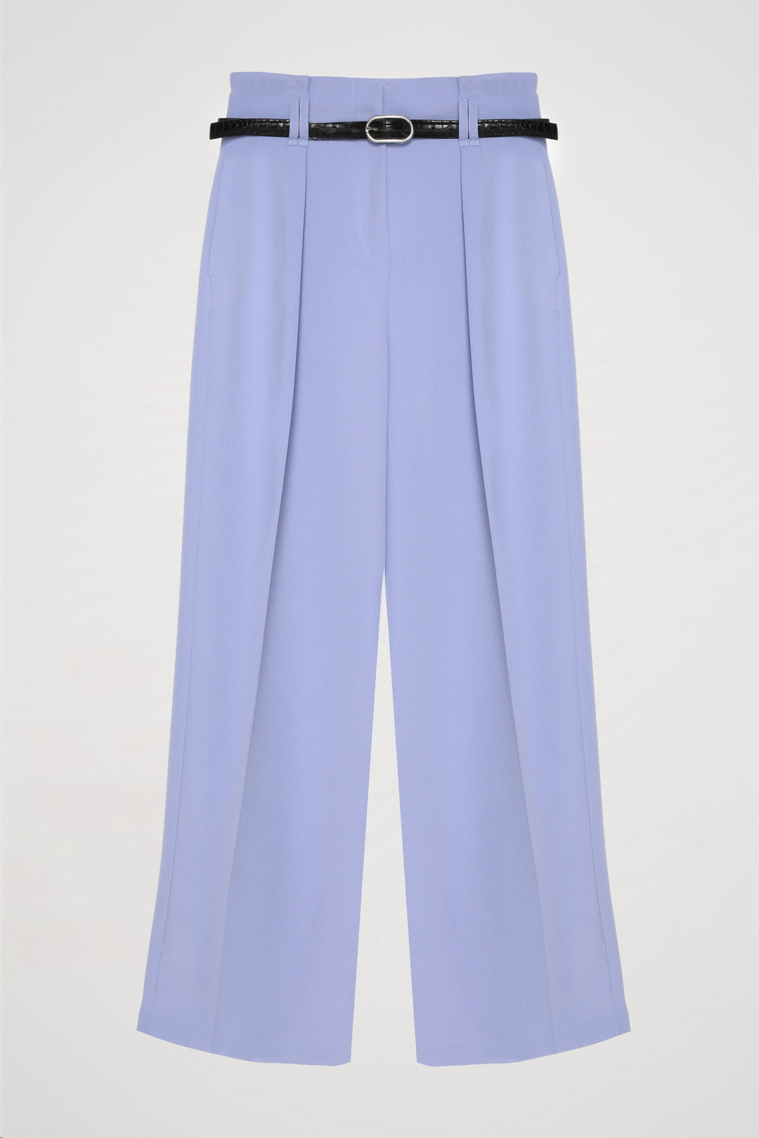 Kemer Detaylı Yüksek Bel Geniş Paça Pantolon Mavi