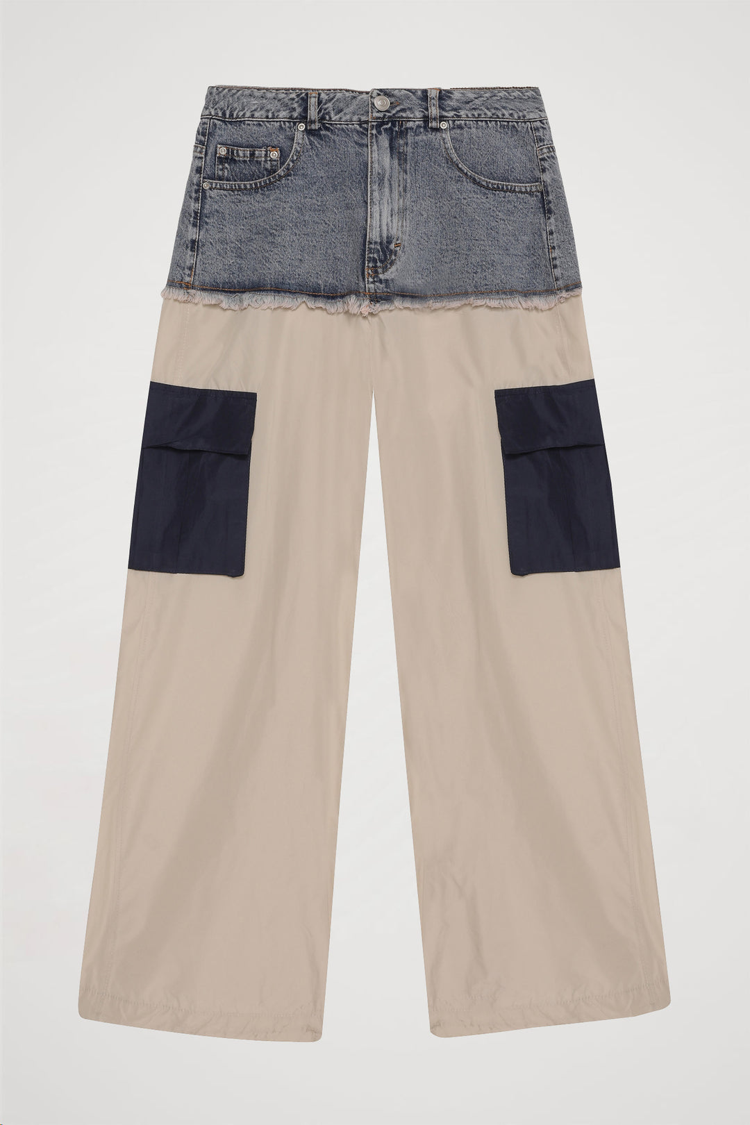 Denim Detaylı Cepli Paraşüt Pantolon Mavi