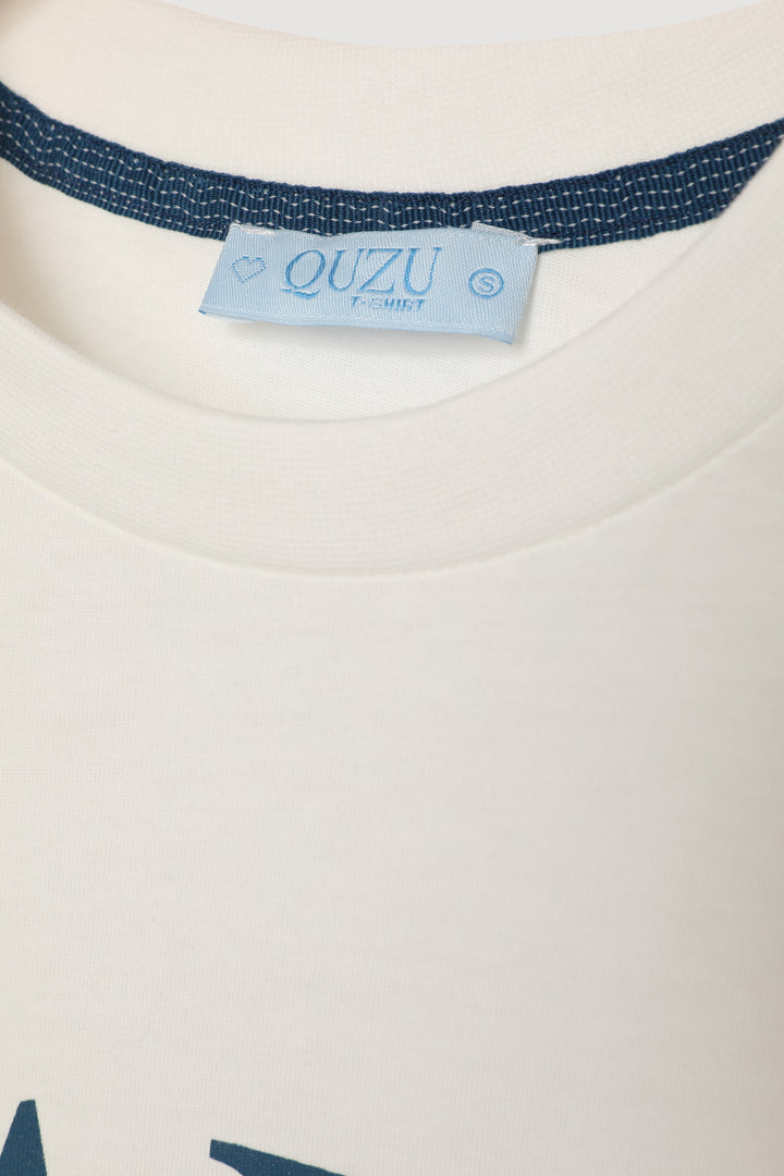 Yazı Baskılı Bardak Detaylı Tişört Ekru