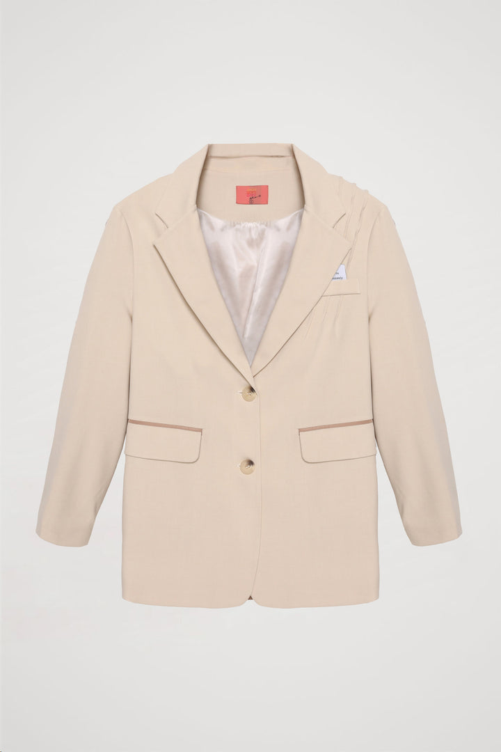 Sırtı Kumaş Matchli Blazer Ceket Bej