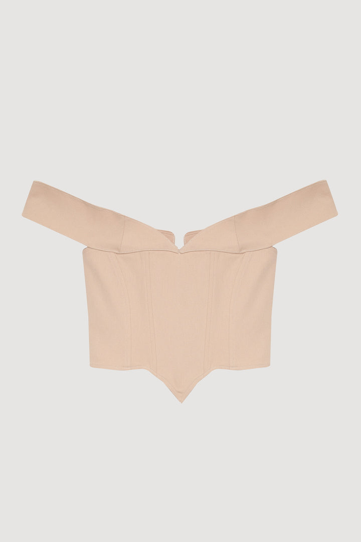 Sırtı İp Bağlamalı Asimetrik Crop Bluz Taş