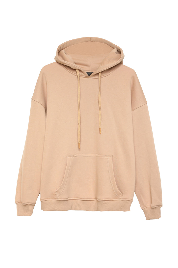 Hooded Kangaroo Pocket Sweatshirt Beige