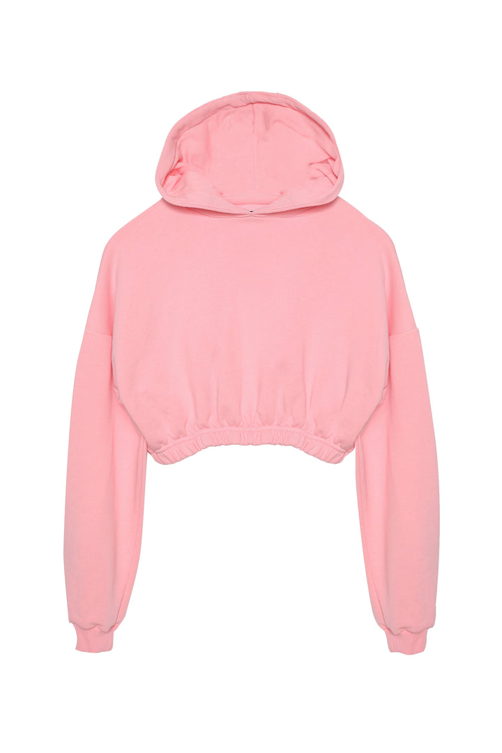 Kapüşonlu Crop Sweatshirt Pembe