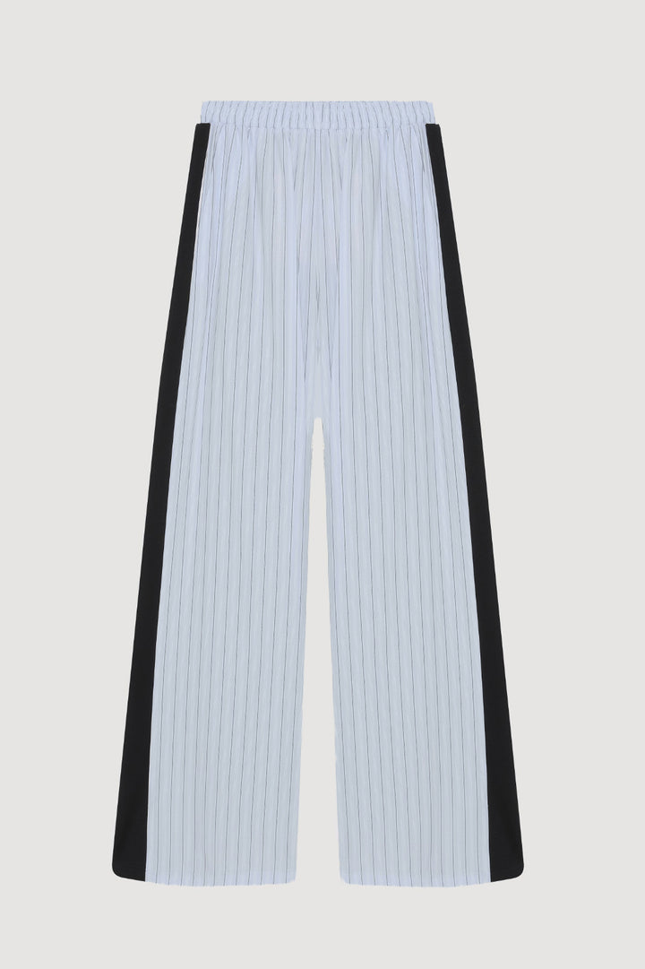 Kumaş Matchli Çizgili Beli Lastikli Pantolon Lacivert