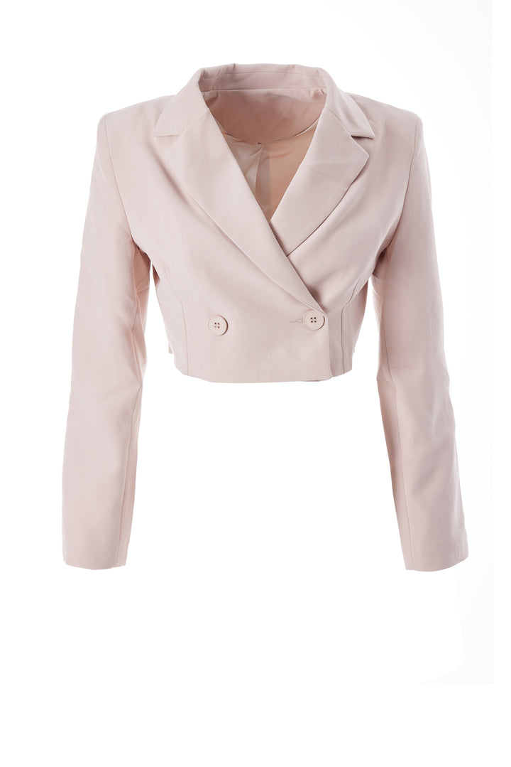 Double Breasted Crop Blazer Jacket Stone