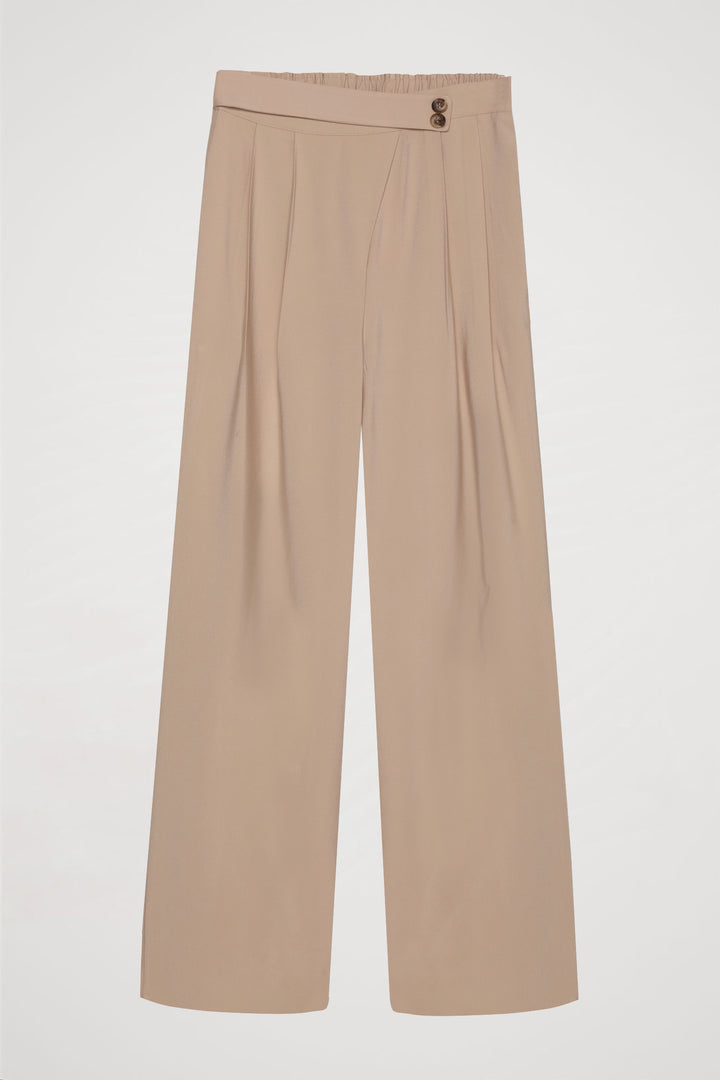 Düğme Bel Detaylı Palazzo Pantolon Taş