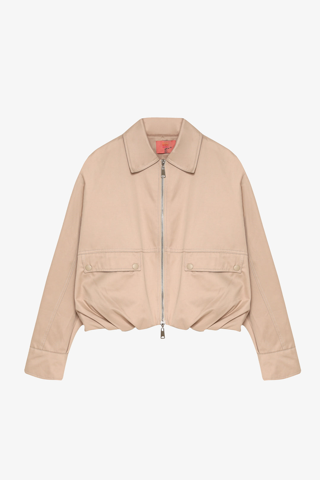 Sırtı Şeritli Gömlek Yaka Oversize Bomber Ceket Bej