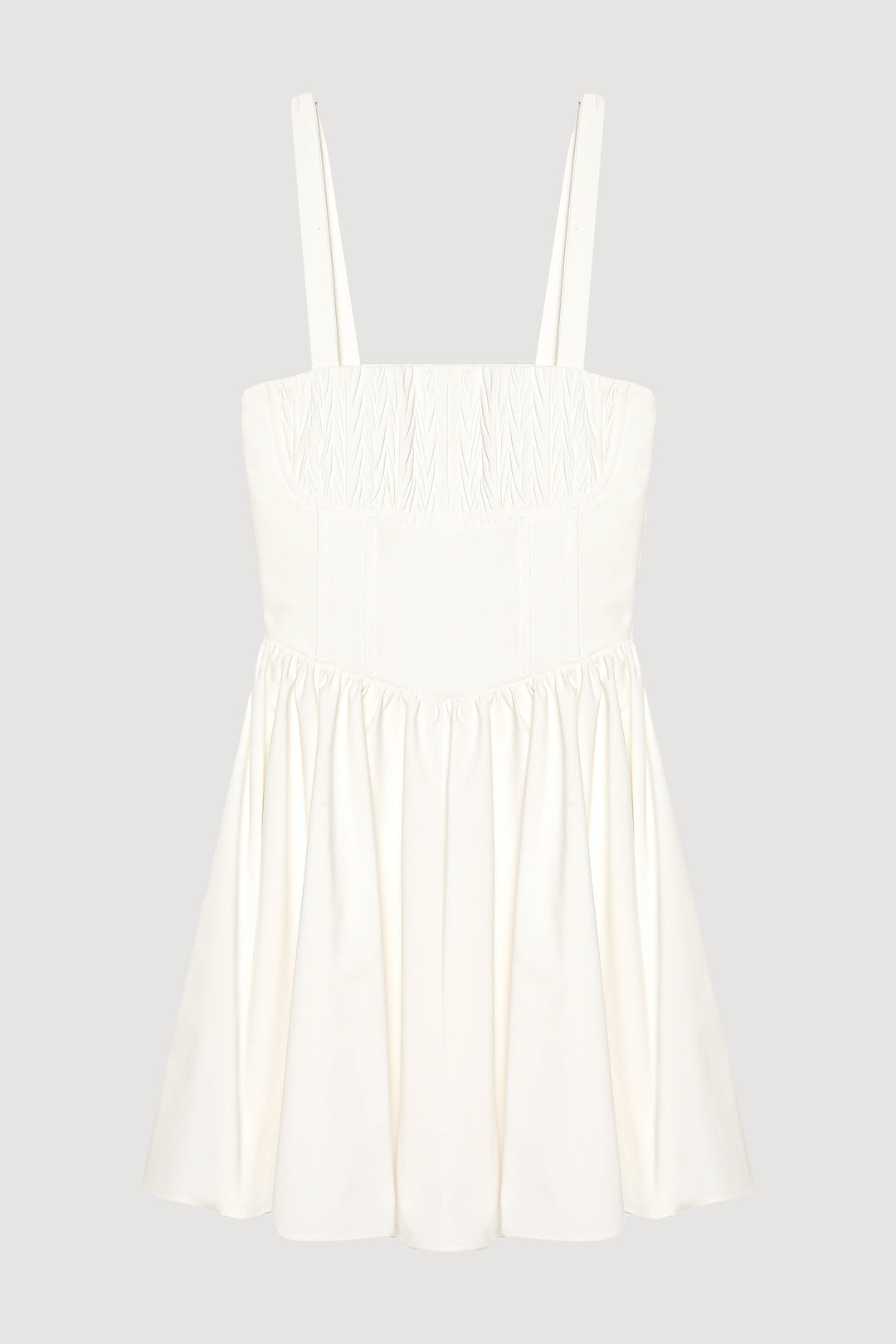 Kalın Askılı Pileli Mini Elbise Ekru