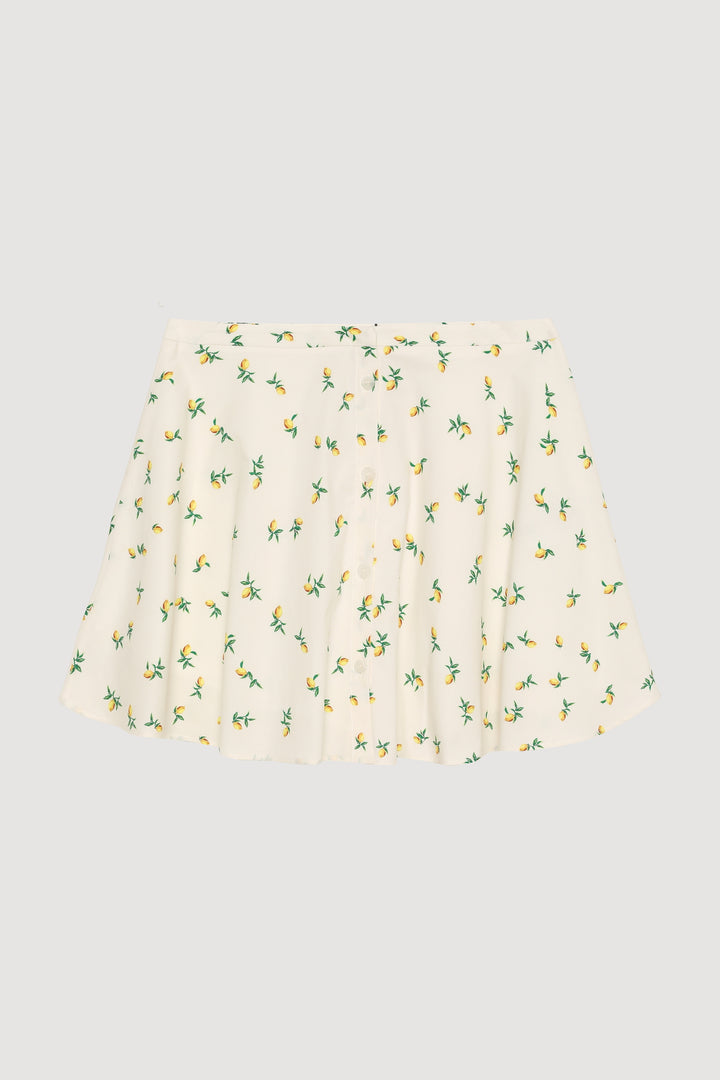 Limon Desenli Mini Etek Ekru