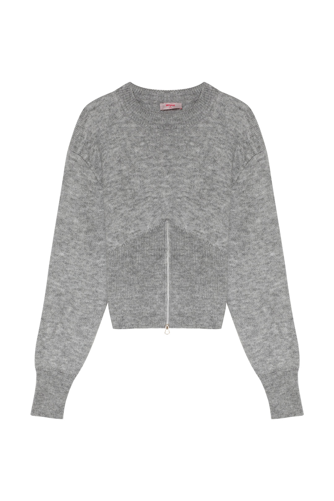 Fermuar Aksesuarlı Uzun Kol Triko Gri