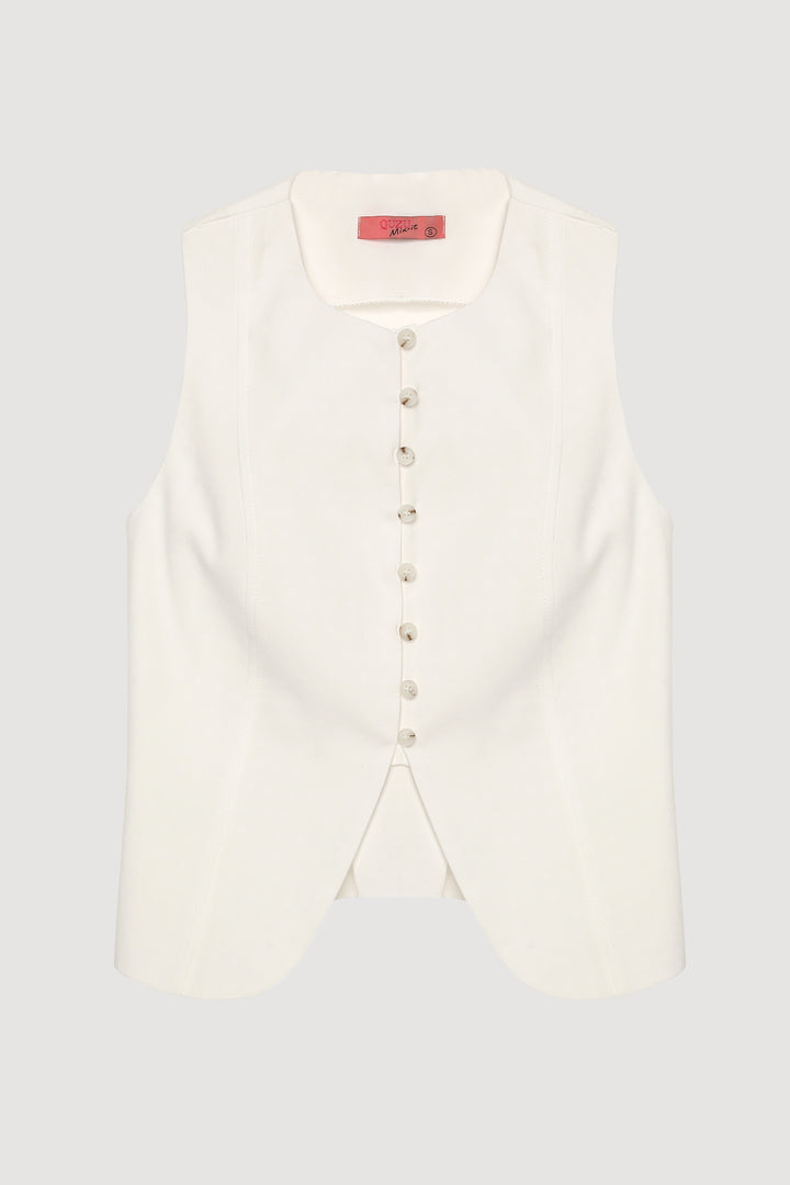 Sırtı İp Bağlamalı Düğmeli Bluz Ekru