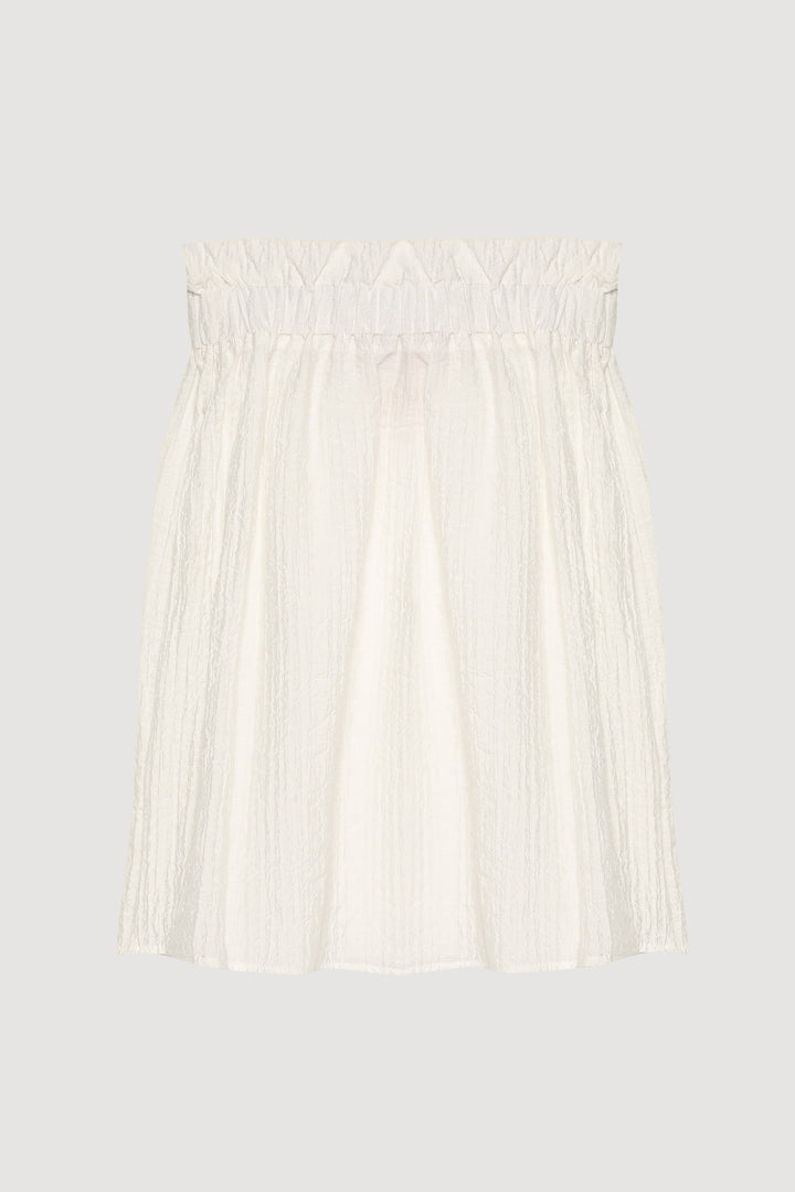 Gofre Kumaş Fırfırlı Straplez Bluz Ekru