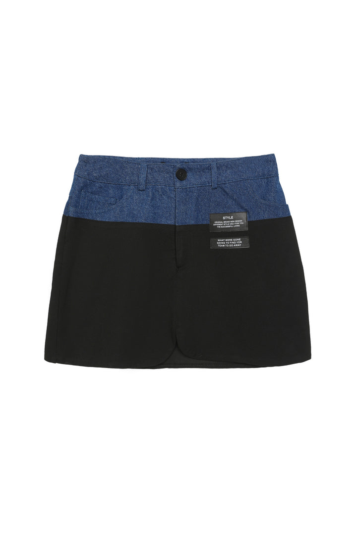 Denim Detaylı Mini Yırtmaç Etek Siyah