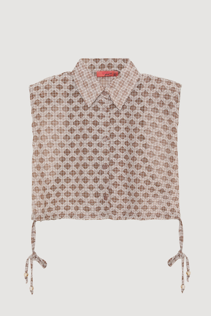 Düğmeli Dokulu Kolsuz Gömlek Kahverengi