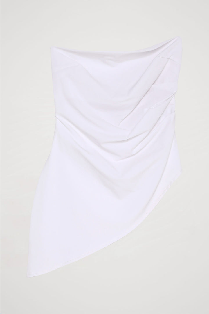 Straplez Asimetrik Bluz Beyaz