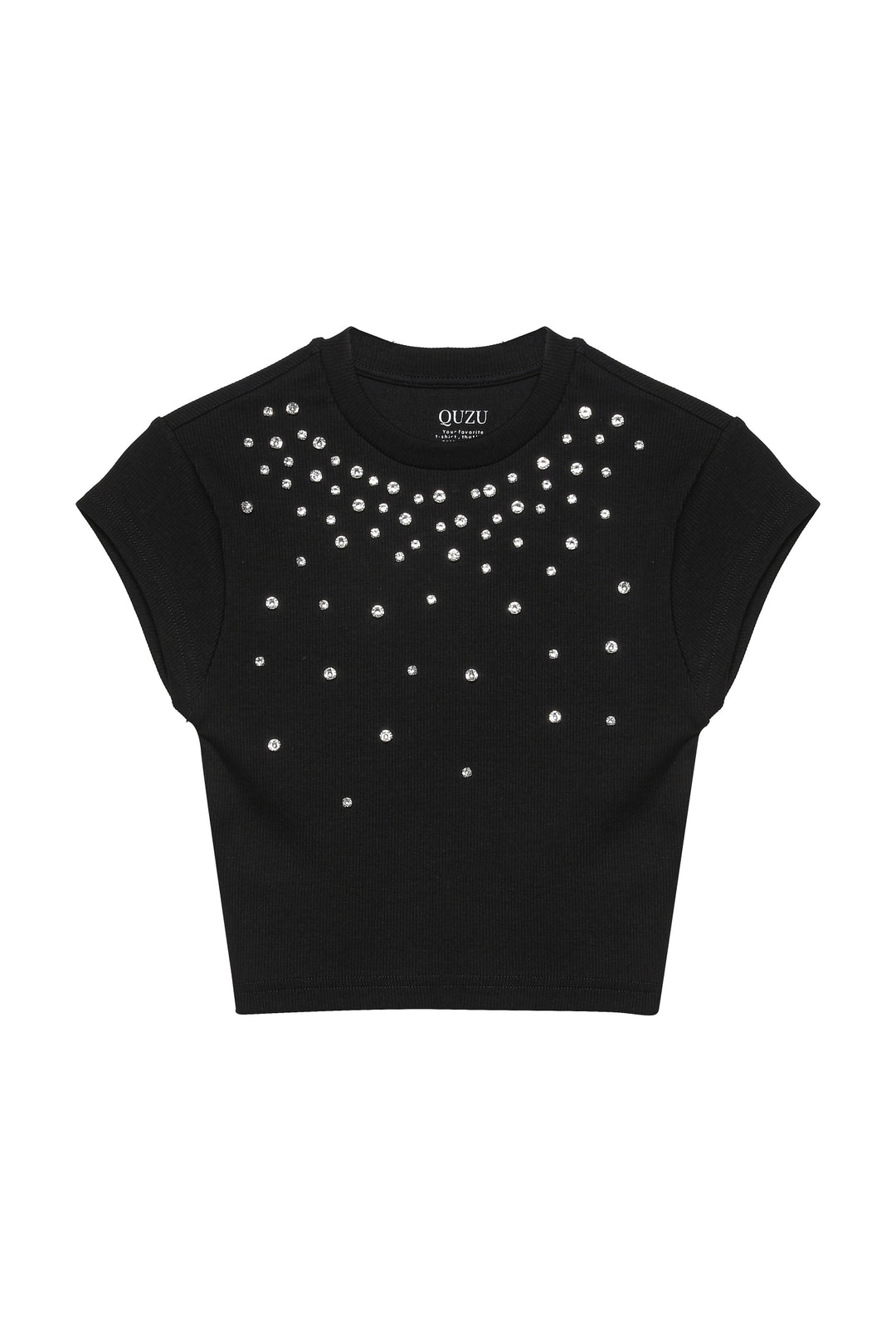 Taş Detaylı Fitilli Crop Bluz Siyah