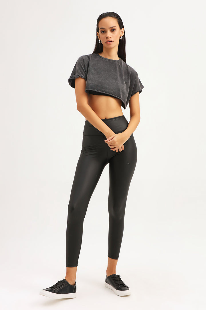 Crop Basic T-Shirt Anthracite