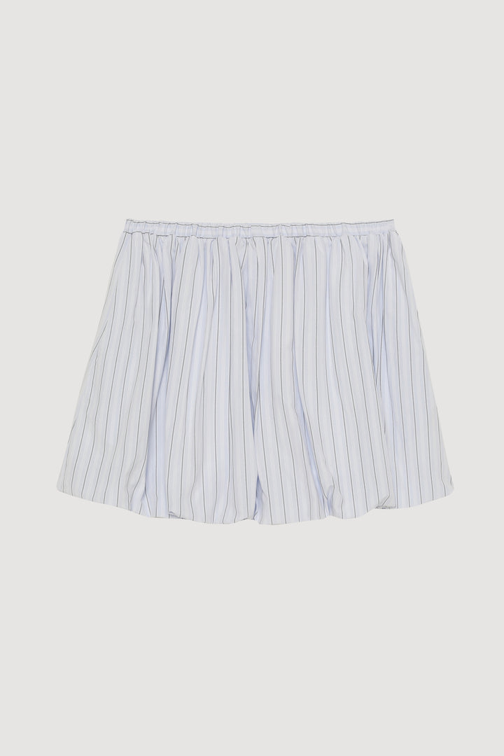 İnce Çizgili Balon Mini Etek Mavi