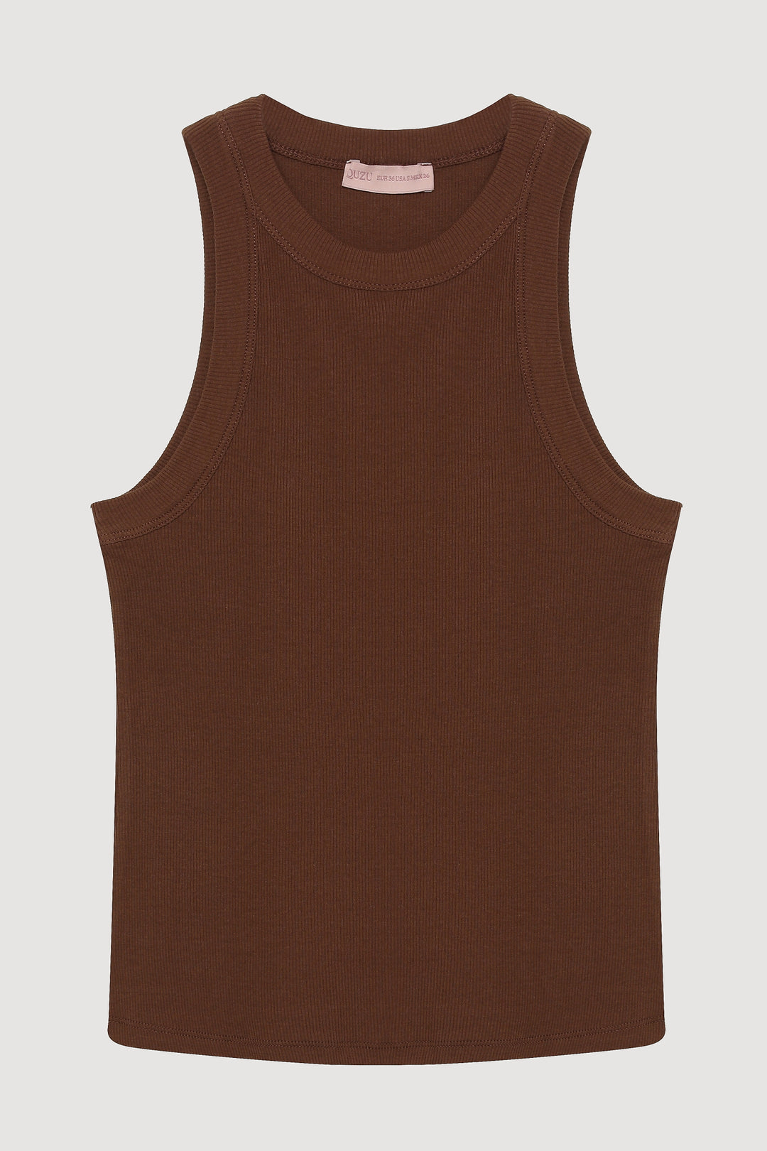 Halter Yaka Basic Fitilli Atlet Kahverengi