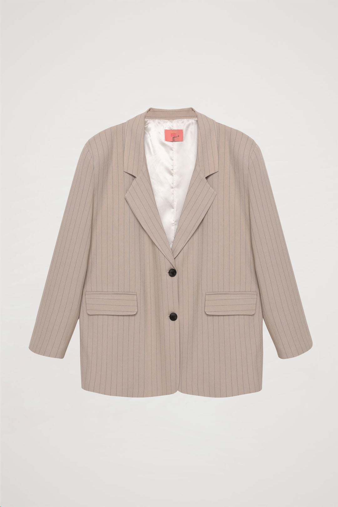 İnce Çizgili Düğmeli Oversize Blazer Ceket Bej